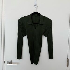 Issey Miyake Dark Green Pleated Blouse